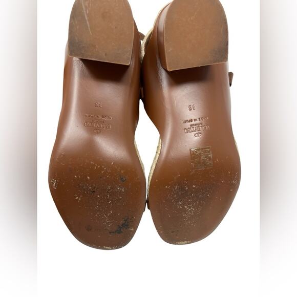 Valentino Rockstud Espadrille Heel Ankle-Strap Sandals Size 38 EU Brown Leather - Picture 7 of 7